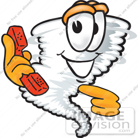 #27815 Clip Art Graphic of a Tornado Mascot Character Holding a Phone by toons4biz