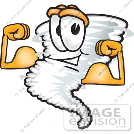 #27822 Clip Art Graphic of a Tornado Mascot Character Flexing His Arm Muscles by toons4biz