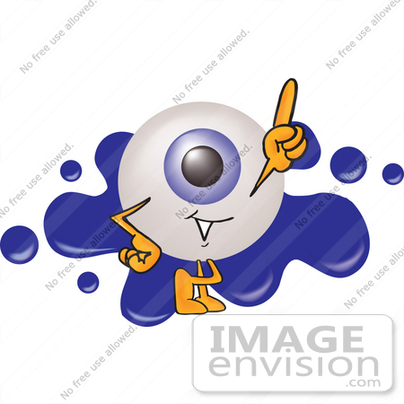 #27842 Clip Art Graphic of a Blue Eyeball Cartoon Character on a Blue Paint Splatter Logo by toons4biz