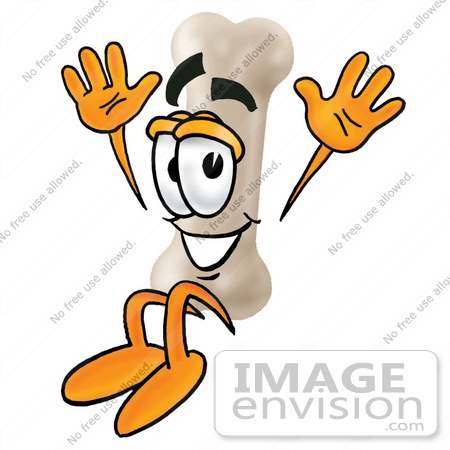 #27850 Clip Art Graphic of a Bone Cartoon Character Jumping by toons4biz