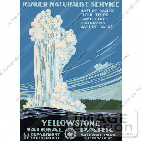 #27984 White Water Shooting Up Out Of The Old Faithful Geyser During An Eruption in Yellowstone National Park, Wyoming Travel Stock Illustration by JVPD