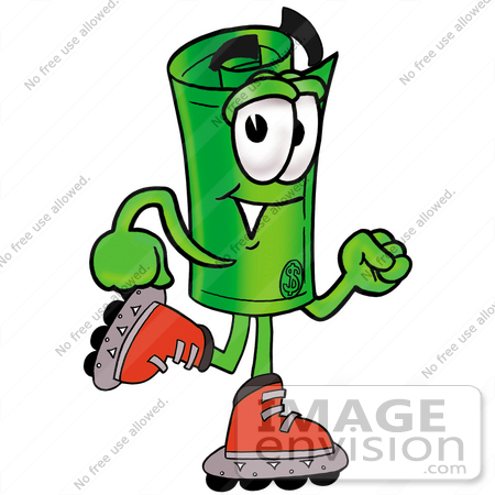 #28048 Clip Art Graphic of a Rolled Greenback Dollar Bill Banknote Cartoon Character Roller Blading on Inline Skates by toons4biz