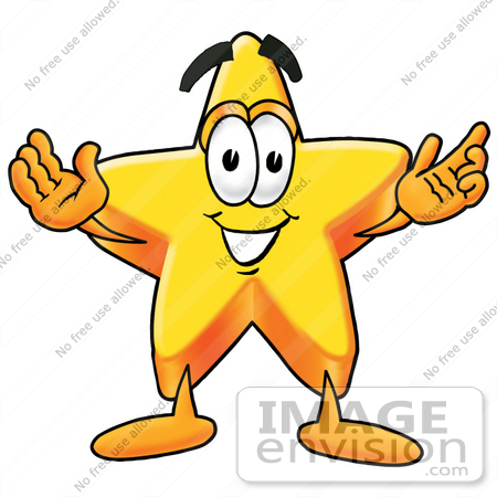 #28188 Clip Art Graphic of a Yellow Star Cartoon Character With Welcoming Open Arms by toons4biz