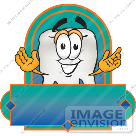 #28215 Clip Art Graphic of a Human Molar Tooth Character Over a Blank Label by toons4biz