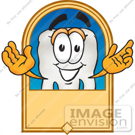 #28219 Clip Art Graphic of a Human Molar Tooth Character on a Blank Tan Label by toons4biz