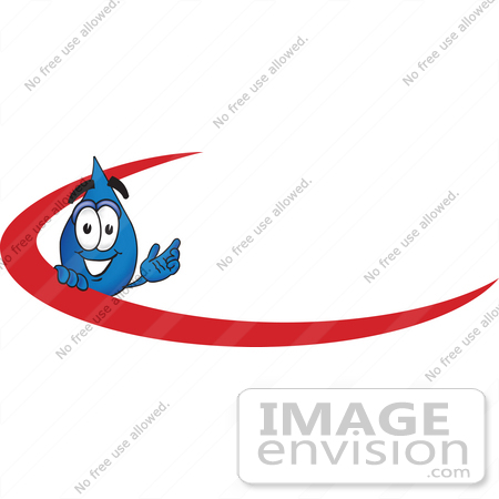 #28237 Clip Art Graphic of a Blue Waterdrop or Tear Character Waving and Standing Behind a Red Dash on an Employee Nametag or Business Logo by toons4biz