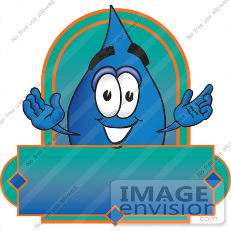 #28243 Clip Art Graphic of a Blue Waterdrop or Tear Character on a Blank Label Logo by toons4biz