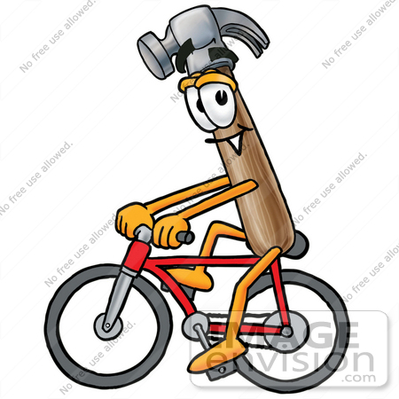 #28385 Clip Art Graphic of a Hammer Tool Cartoon Character Riding a Bicycle by toons4biz
