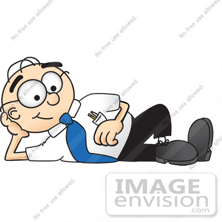 #28401 Clip Art Graphic of a Geeky Caucasian Businessman Cartoon Character Resting His Head on His Hand by toons4biz