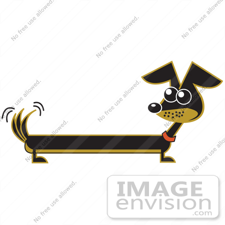 #28993 Cartoon Clip Art Graphic of a Long Brown and Black Wiener Dog Wagging His Tail by Andy Nortnik