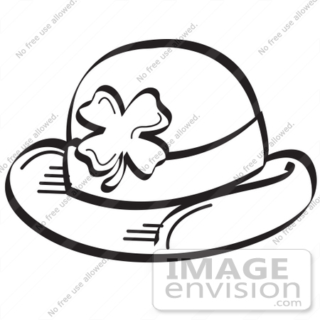 #29090 Royalty-free Black And White Cartoon Clip Art of a St Paddy’s Day Hat With a Clover on it by Andy Nortnik