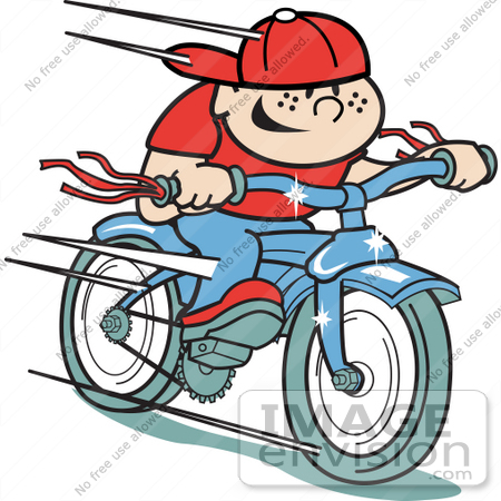 #29287 Royalty-free Cartoon Clip Art of a Happy Boy Riding a Brand New Blue Bike by Andy Nortnik