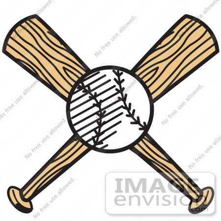 #29305 Royalty-free Cartoon Clip Art of a White Baseball Over Two Wooden Baseball Bats by Andy Nortnik
