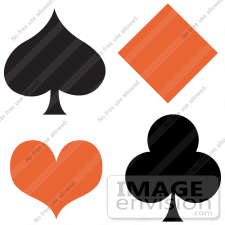 #29358 Royalty-free Cartoon Clip Art of a Black Spade And Club With An Orange Diamond And Heart by Andy Nortnik