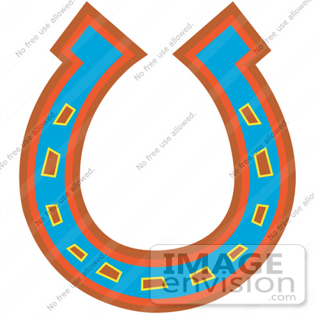 #29360 Royalty-free Cartoon Clip Art of a Lucky Blue, Red and Orange Horseshoe by Andy Nortnik