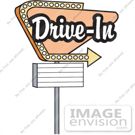 #29365 Royalty-free Cartoon Clip Art of a Vintage Tan Drive In Sign With An Arrow by Andy Nortnik
