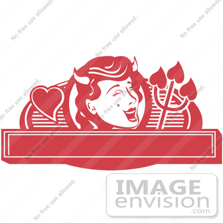 #29370 Royalty-free Cartoon Clip Art of a Pretty Shedevil With a Mole and Horns Over a Blank Banner by Andy Nortnik