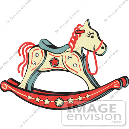 #29379 Royalty-free Cartoon Clip Art of a Child’s Rocking Horse With Star Decorations by Andy Nortnik