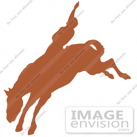 #29387 Royalty-free Cartoon Clip Art of a Brown Silhouette Of A Cowboy Riding A Bucking Bronco And Holding One Arm Up In The Air In A Rodeo by Andy Nortnik