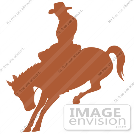 #29389 Royalty-free Cartoon Clip Art of a Brown Silhouette Of A Cowboy Riding A Bucking Bronco In A Rodeo by Andy Nortnik
