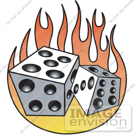 #29392 Royalty-free Cartoon Clip Art of a Pair of White and Black Dice and Flames by Andy Nortnik