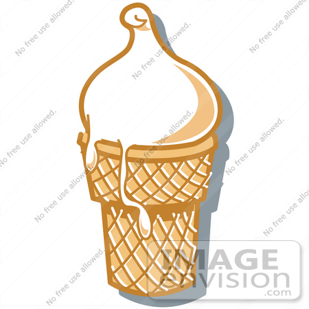 #29407 Royalty-free Cartoon Clip Art of a Vanilla Ice Cream In A Cone, Melting Over The Rim by Andy Nortnik