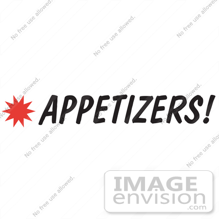 #29411 Royalty-free Cartoon Clip Art of an Appetizers Sign With a Star Burst by Andy Nortnik