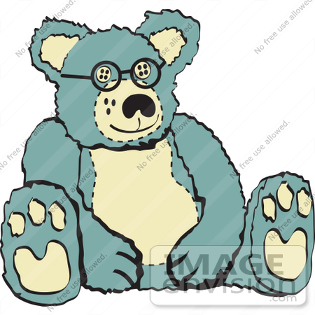 #29453 Royalty-free Cartoon Clip Art of a Blue And Tan Stuffed Teddy Bear Wearing Glasses by Andy Nortnik