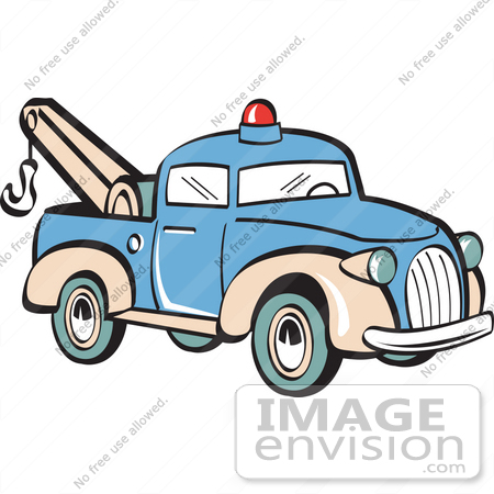 #29455 Royalty-free Cartoon Clip Art of a Blue Toy Tow Truck With A Hook by Andy Nortnik