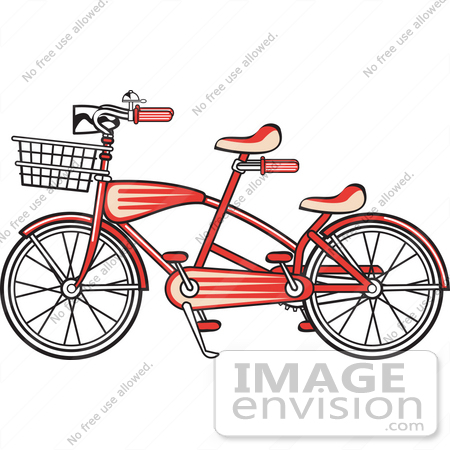 #29508 Royalty-free Cartoon Clip Art of a Brand New Red Tandem Bicycle With A Basket On The Front by Andy Nortnik