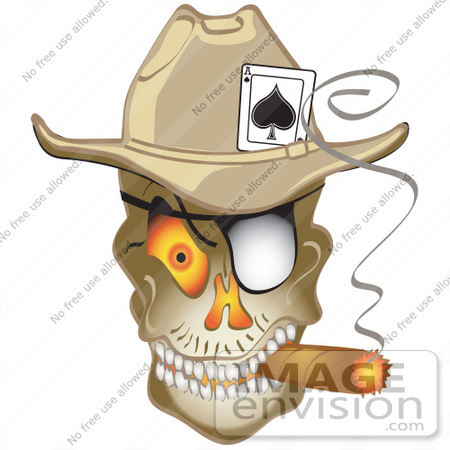 #29510 Royalty-free Cartoon Clip Art of an Evil Skeleton Cowboy With An Ace Of Spades In His Hat, Smoking A Cigar by Andy Nortnik