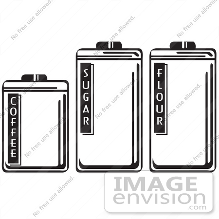 #29574 Royalty-free Cartoon Clip Art of Three Storage Canisters In A Kitchen, Holding Coffee, Sugar And Flour by Andy Nortnik