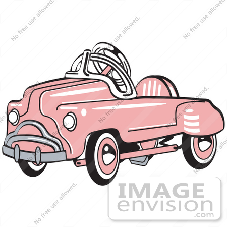 #29610 Royalty-free Cartoon Clip Art of a Pink Metal Pedal Convertible Toy Car by Andy Nortnik