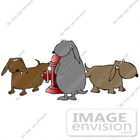 #29717 Clip Art Graphic of a Group of Naughty Dogs Pissing on a Fire Hydrant by DJArt