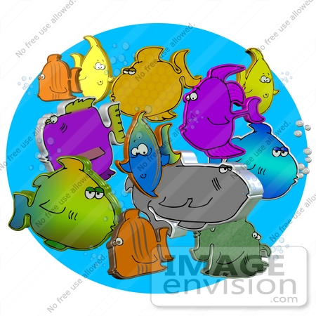 #29734 Clip Art Graphic of 3D Fish Swimming Together by DJArt