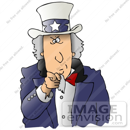 #29819 Clip Art Graphic of a Stern Uncle Sam Wearing A Hat With Stars On It And A Blue Jacket, Pointing Outwards At The Viewer by DJArt