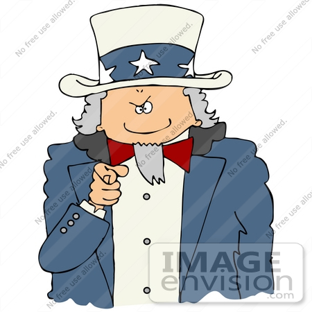 #29821 Clip Art Graphic of Uncle Sam Pointing Outwards At The Viewer With A Stern Expression On His Face by DJArt
