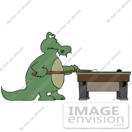 #29861 Clip Art Graphic of a Male Gator Playing a Game of Billiards by DJArt