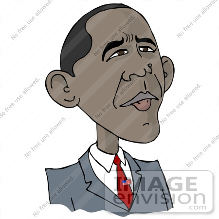#29919 Clip Art Graphic of Barack Hussein Obama I Wearing A Patriotic American Flag Pin On His Tie And Looking Upwards by DJArt