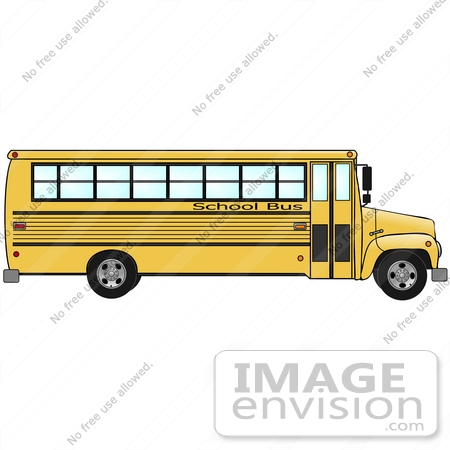 #30199 Clip Art Graphic of a Yellow School Bus in Profile by DJArt
