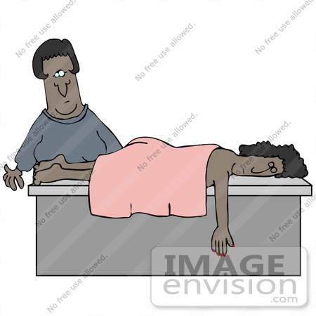 #30205 Clip Art Graphic of a Black Masseuse Woman Preparing To Wake A Relaxed Client After She Fell Asleep During A Massage by DJArt