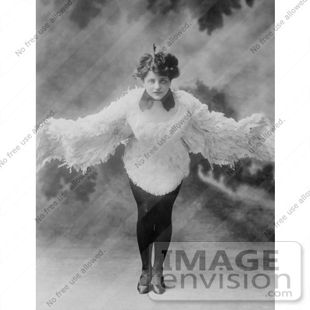 #30214 Stock Photo of a Female Dancer, Mizzi Hajos, Dressed In A Feather Bird Costume And Dancing With Her Wings Spread Open by JVPD