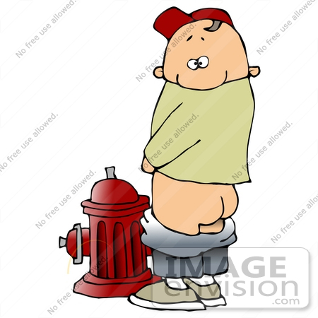 #30371 Clip Art Graphic of a Bad Boy Peeing on a Fire Hydrant by DJArt
