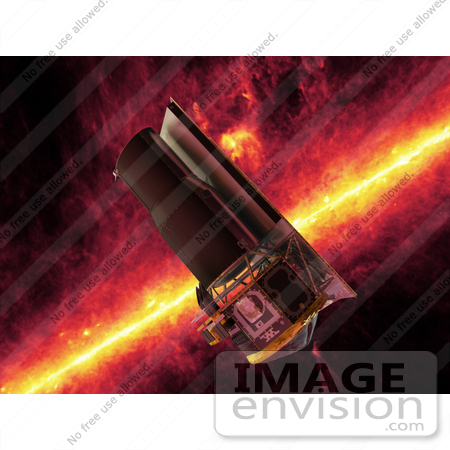 #30766 Stock Illustration of The Spitzer Space Telescope In Front Of An Infrared View Of The Milky Way Galaxy’s Plane by JVPD