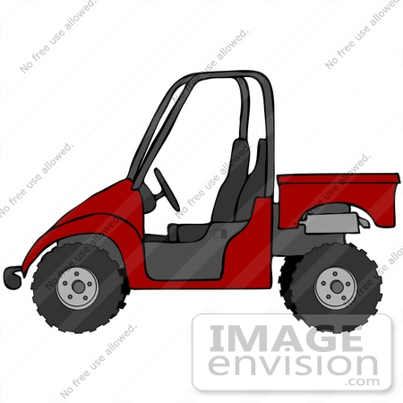 #30826 Clip Art Graphic of a Deep Red UTV Over A White Background by DJArt