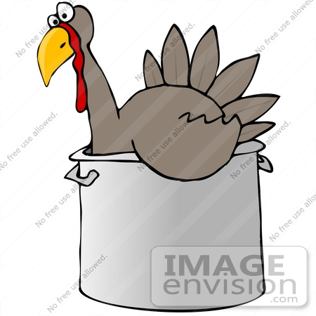 #30878 Clip Art Graphic of a Thankstiving Turkey Bird Chilling Out in a Pot by DJArt