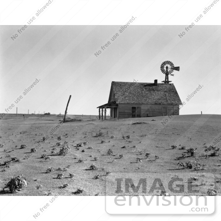 #3091 Stock Photography of an Occupied Dust Bowl Farm House With a Windmill in Dalhart, Texas by JVPD