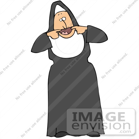 #32103 Clip Art Graphic of a Childlike Nun Making Funny Faces And Holding Her Mouth Open by DJArt
