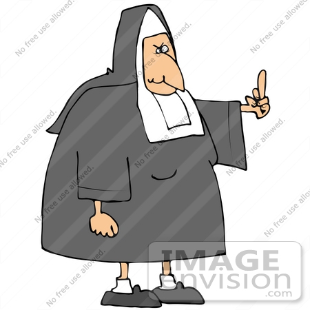 #32105 Clip Art Graphic of an Angered Old Nun Flipping The Bird At Someone Who Made Her Mad by DJArt