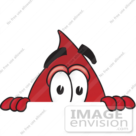 #33364 Clip Art Graphic of a Transfusion Blood Droplet Mascot Cartoon Character Peeking Over a Surface by toons4biz